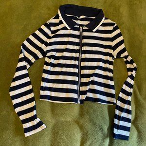 Striped Zip-Up Cropped Long Sleeve Size S